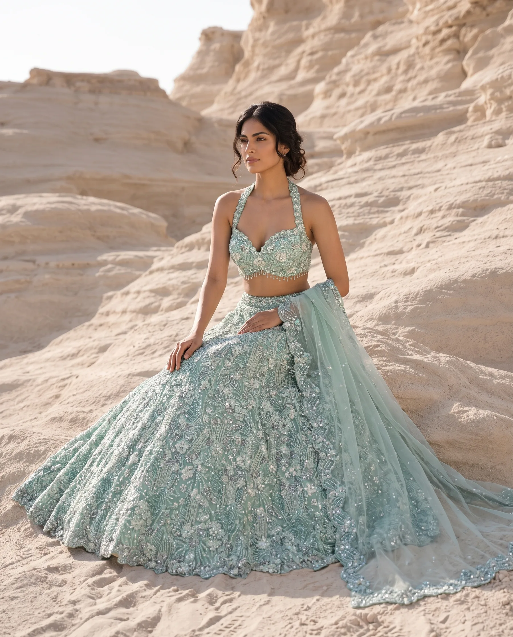 Sage Green Lehenga Set — Sage Green Bridal Lehenga by Charmie Galaiya
